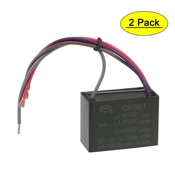 Uxcell 3.5/4/2.5uF 250V AC 4 Wires CBB61 Ceiling Fan Capacitors 2 Pack