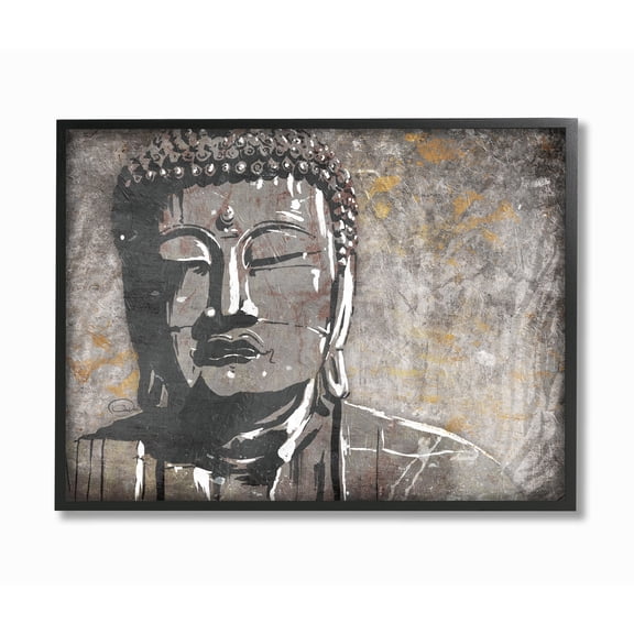 Stupell Distressed Surface Tan and Grey Buddha Mural Framed Art, 11 x 14, Design By Artist Onrei - Multi-Color 11 x 14
