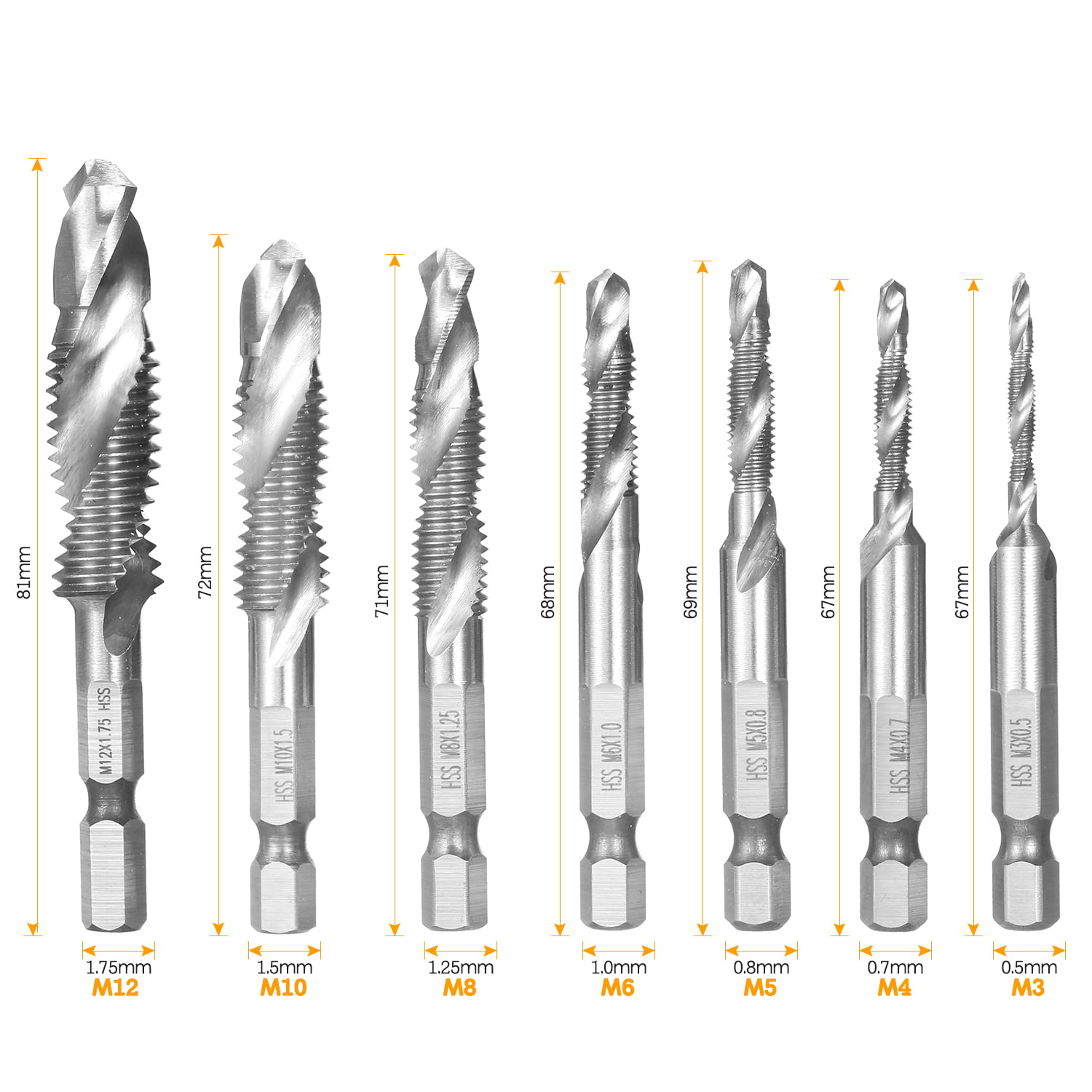 High Speed Steel Screw Spiral Tap Thread Kit Drill Bit Hand Tool M12x1.75mm