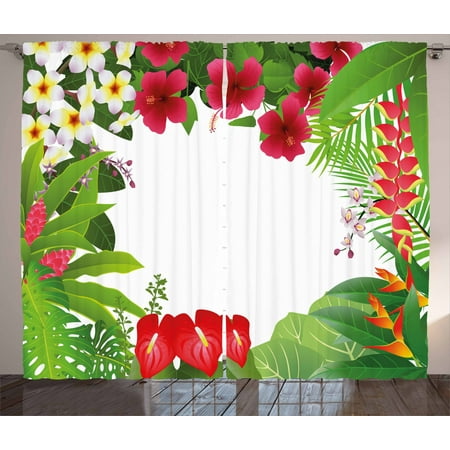 Leaf Curtains 2 Panels Set Hibiscus Plumeria Crepe Gingers