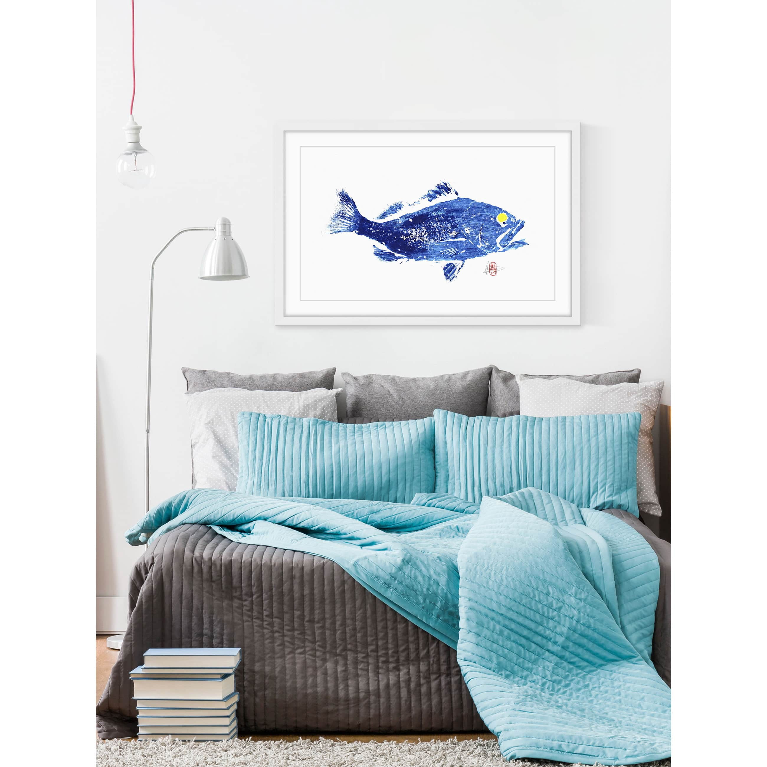 Grouper in Blue Framed Painting Print
