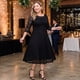 thumbnail image 3 of Vestido formal de mujer de talla grande Agnes Orinda con encaje floral, escote redondo, mangas 3/4 y bolsillo, vestido de cóctel para fiesta 4X negro, 3 of 8