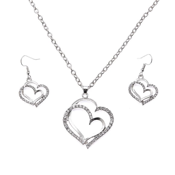 Fiudx Banquete de Boda Accesorios de Boda Pendientes Dobles En Forma de Corazón Collar