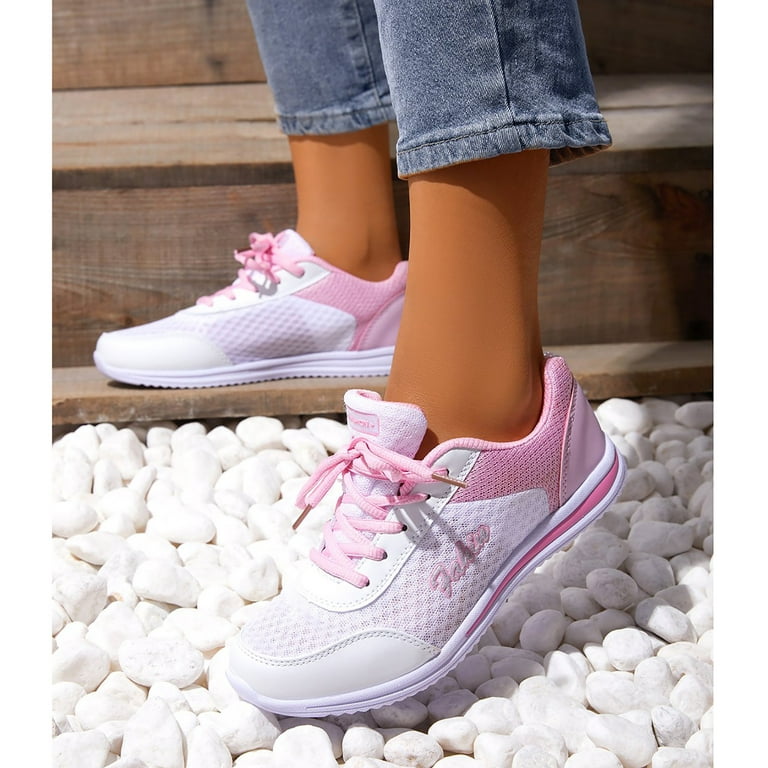 Quealent Womens Tennis Shoes Fashion Glitter Sneakers for Womens Silp On  Running Shoes Lightweigt Tennis Walking Sneakers,Pink 7.5