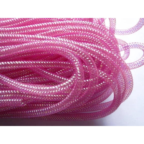 YYCRAFT One Roll 25 Yards Solid Mesh Tube Deco Flex for Wreaths Cyberlox CRIN Crafts 8mm 3/8-Inch (Rose Pink)