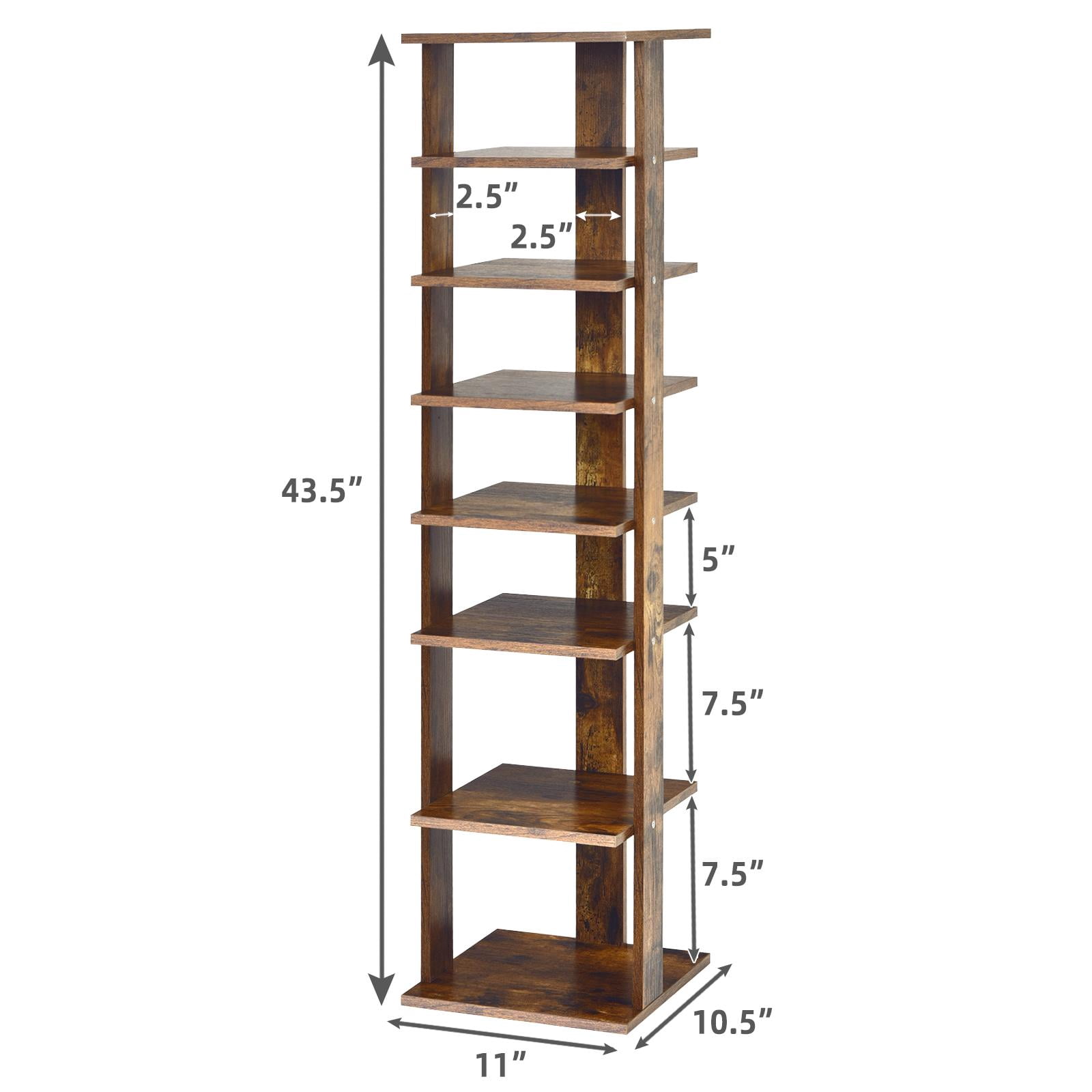 Giantex 7 Tiers Vertical Shoe Rack, Entryway Slim Wooden Shoes Racks, Skinny Shoe Organizer, Space Saving Shoes Storage Stand for Front Door, Brown