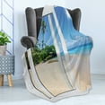 thumbnail image 4 of Ocean Soft Flannel Fleece Throw Blanket, Ocean View from the Window on the Island Scenery Traveling Destination, Cozy Plush for Indoor and Outdoor Use, 70" x 90", White Cream Blue, by Ambesonne, 4 of 5