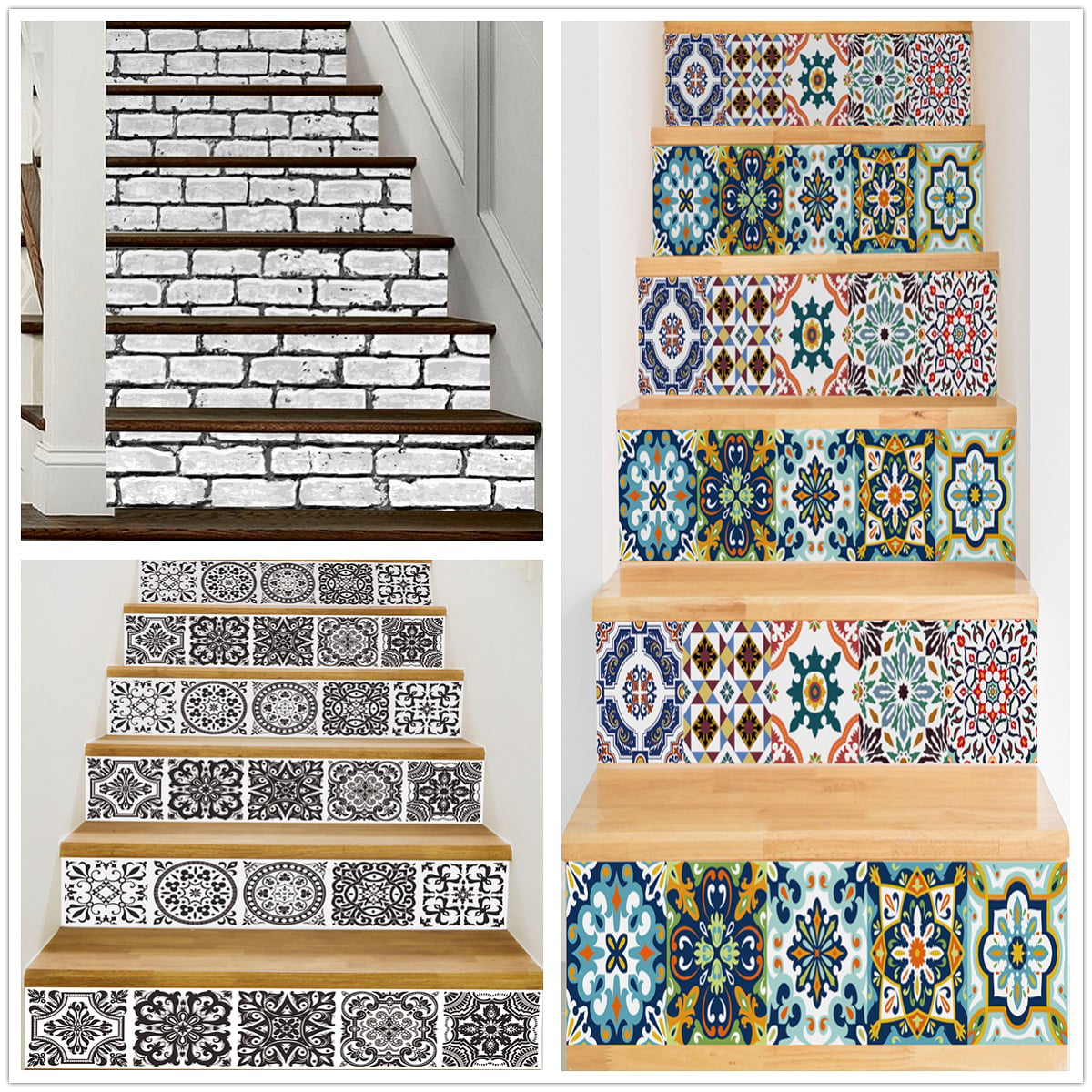 Set of 6 Stair Step Decals Stair Riser Stickers Peel and Stick Backsplash 7x39" 