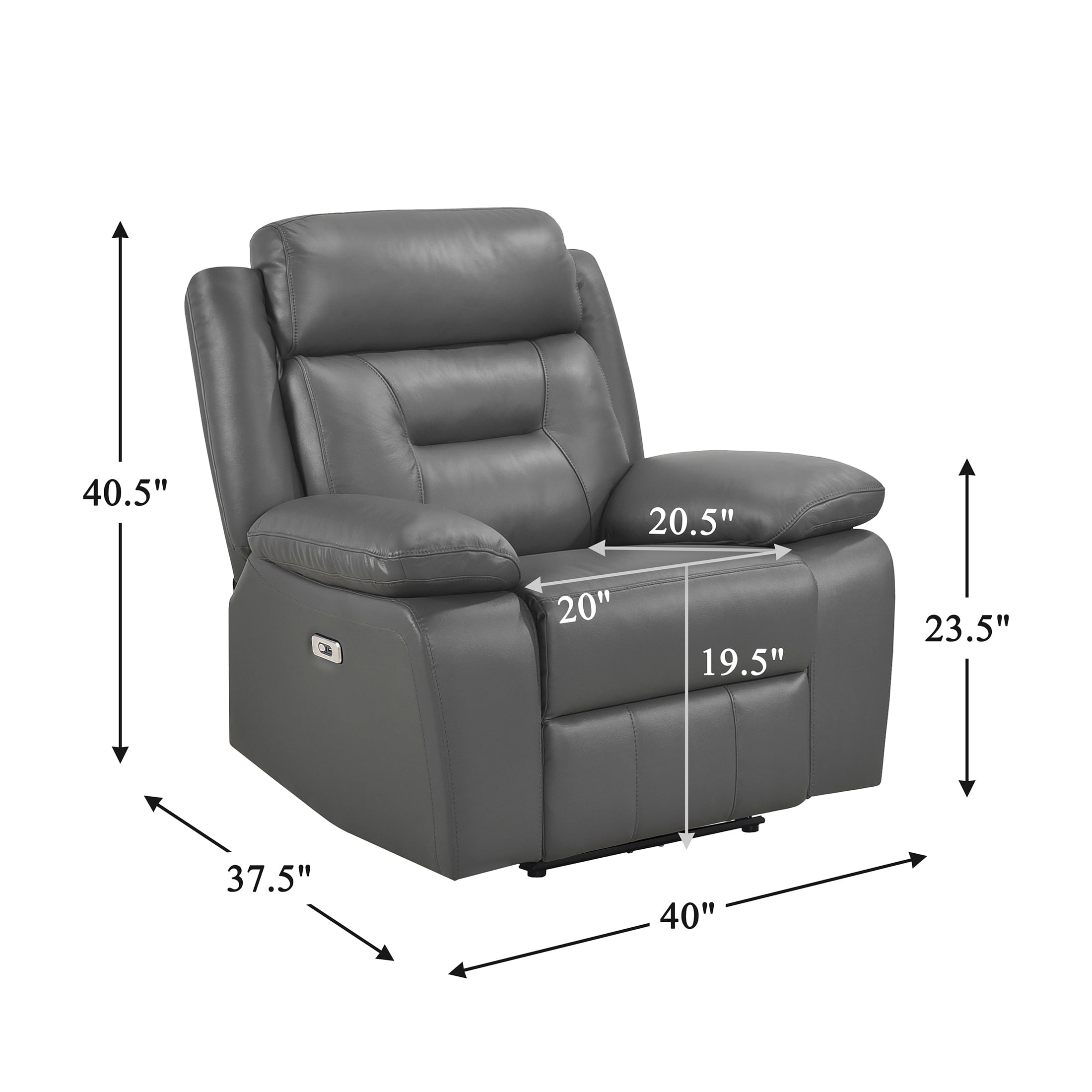 OakvillePark Trevellan Leather Power Reclining Chair, Dark Gray