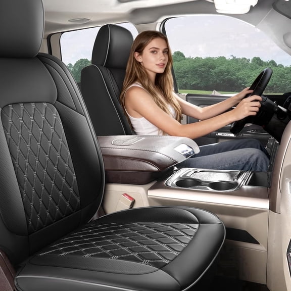 Truck Seat Covers fit for Dodge Ram 1500 2500 3500, Full Coverage Luxury Leather Ram Truck Seat Cover 2009-2025 Compatible with Crew Cab Double Quad Regular (Black, Full Set (Flat Front/Curved Rear))