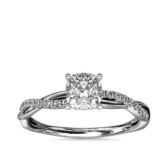 0.75 Carat Stunning Solitaire with Accents Cushion Cut Genuine Diamond Ring for Annivarsary in Solid 14K White Gold by Diamond-Capitals Size 7