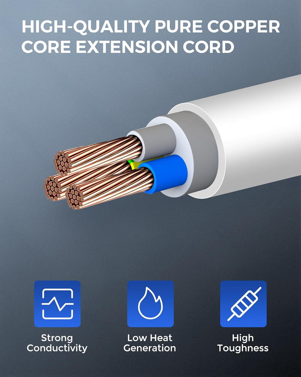 JJEAN-2-Pack Outdoor Extension Cord 10FT, 16/3 SJTW Durable Power Cable for Indoor and Outside Use, 3 Prong Grounded Outlets for Garden Decor and Lights, ETL Listed, White W03ECP206