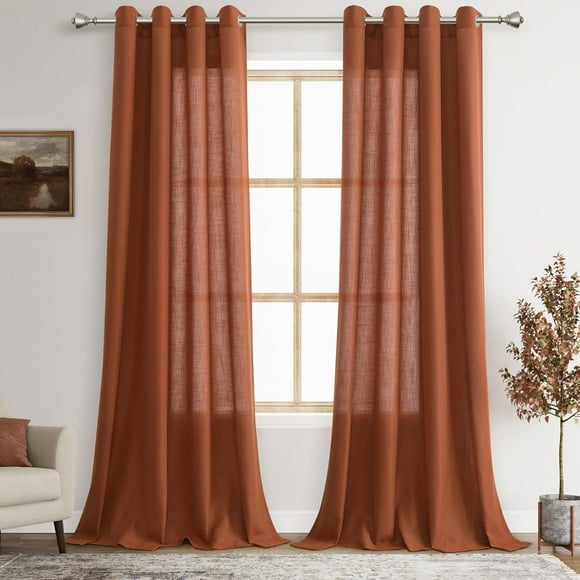 AIR-Linen Sheer Curtains 120 inches Long 2 Panels Set Grommet Textured Light Filtering Terracotta Boho Living Room Curtains Modern Minimalist Long Floor to Ceiling Large Window Curtains 10ft Tall 52X