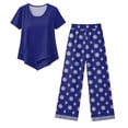 thumbnail image 5 of Women's Leaf Print Two-Piece Set, Asymmetric Top with Wide-Leg Cropped Pants, 5 of 6