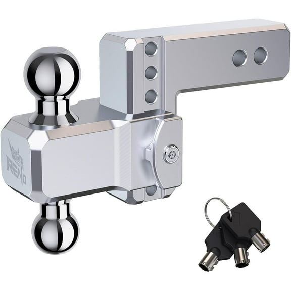 RENO Adjustable Trailer Hitch, 4" Rise/Drop Hitch Ball Mount for 2.5" Receiver Aluminum Dual-Balls with 2 Inch and 2-5/16 Inch - 18,500 lbs Towing Capacity