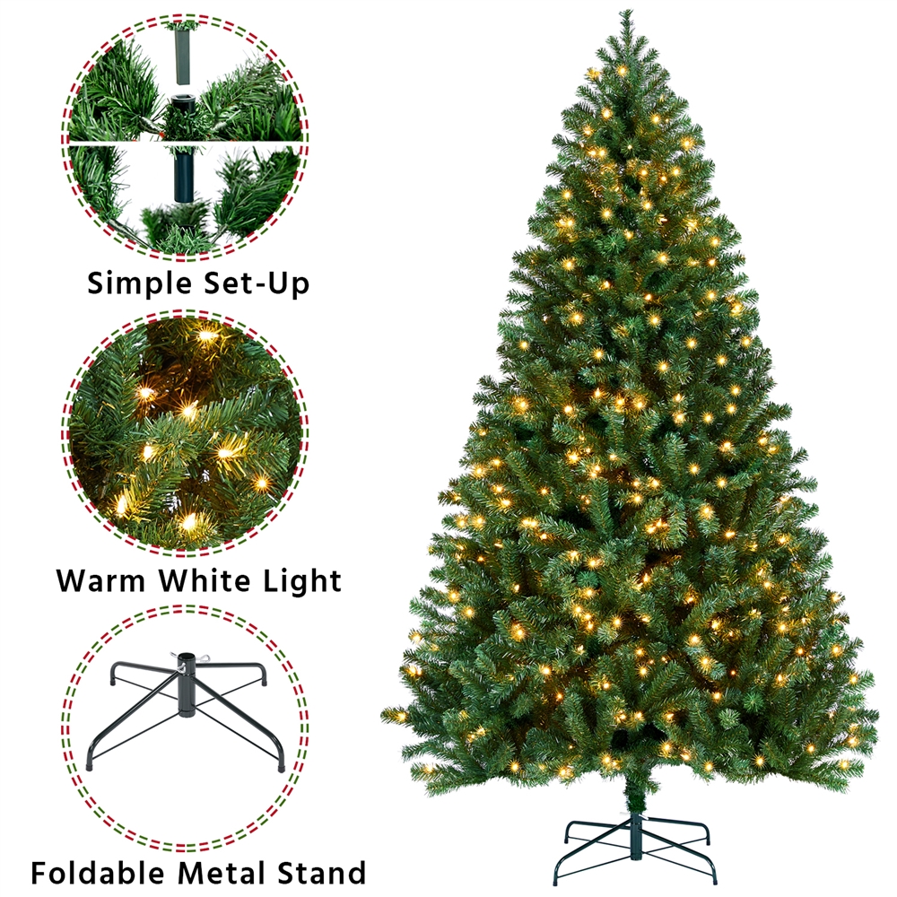 Alden Design 7.5 Ft Pre-lit Fir Christmas Tree with Warm Lights, Green