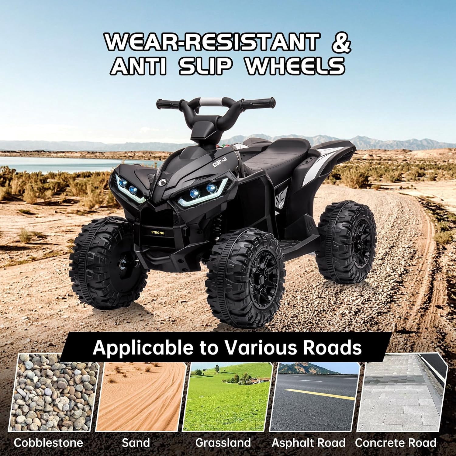 Luku 12V Kids Ride-On Electric ATV, 4 Wheel Dual Drive Toy Car with Music for Boys Girls Gift, Black