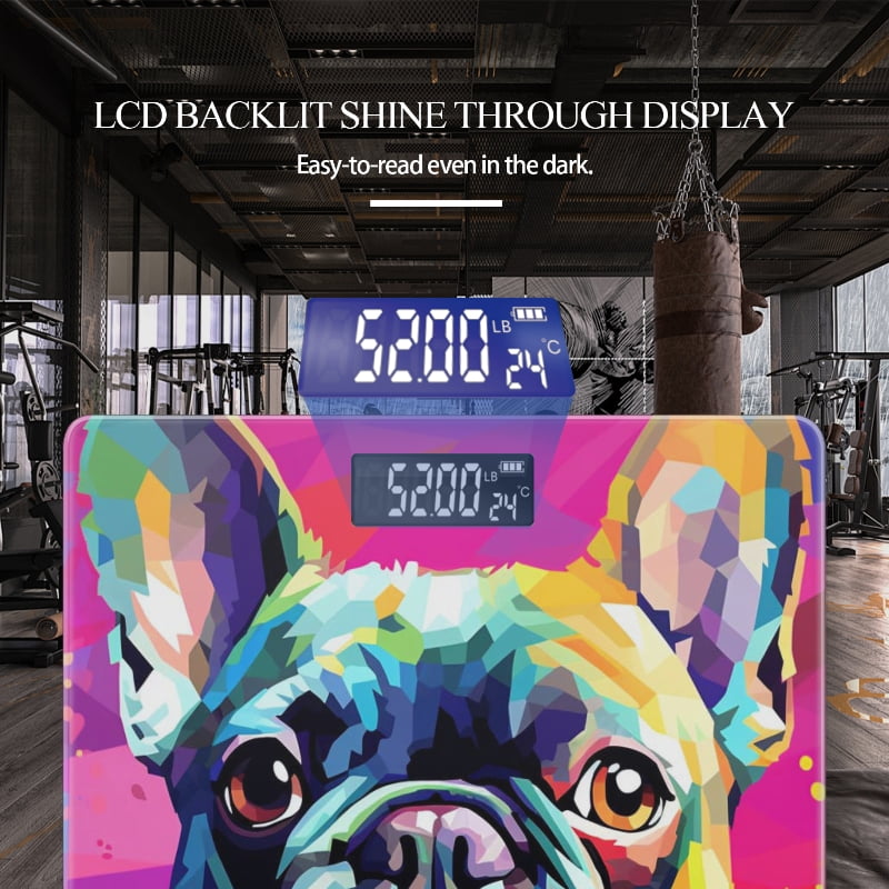 Bathroom Scale, Highly Accurate Digital Body Scale,Precisely Measures Weight up to 400 lbs-Colorful French Bulldog In The Style Of Pop Art