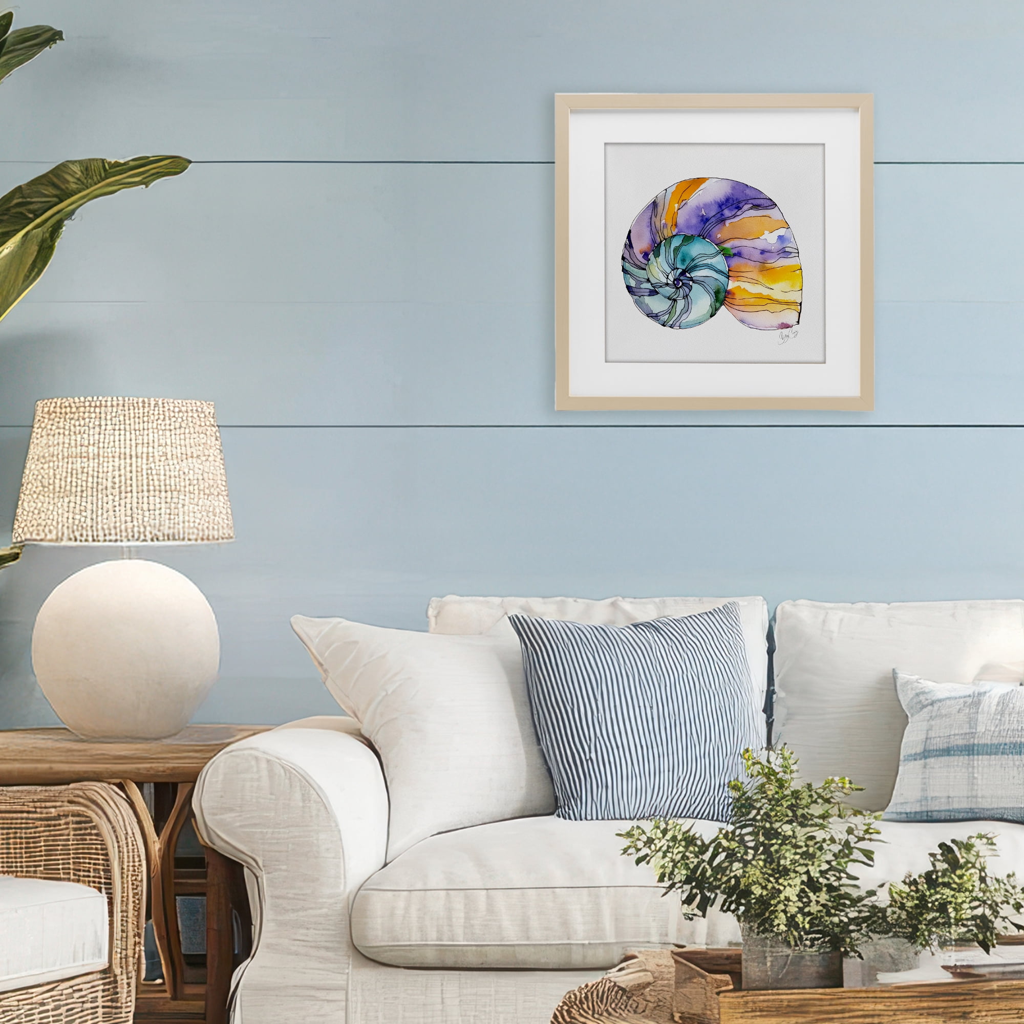 Stupell Industries Sunlit Striped Nautilus Birch Framed Print Under Glass, design by Shelly Craig