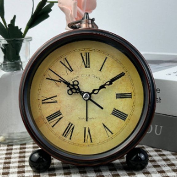 CCOCC Alarm Clock,Decorative Flower Pattern Bedroom Clock with Silent Movement,Stable Round Bead Stand Table Clock