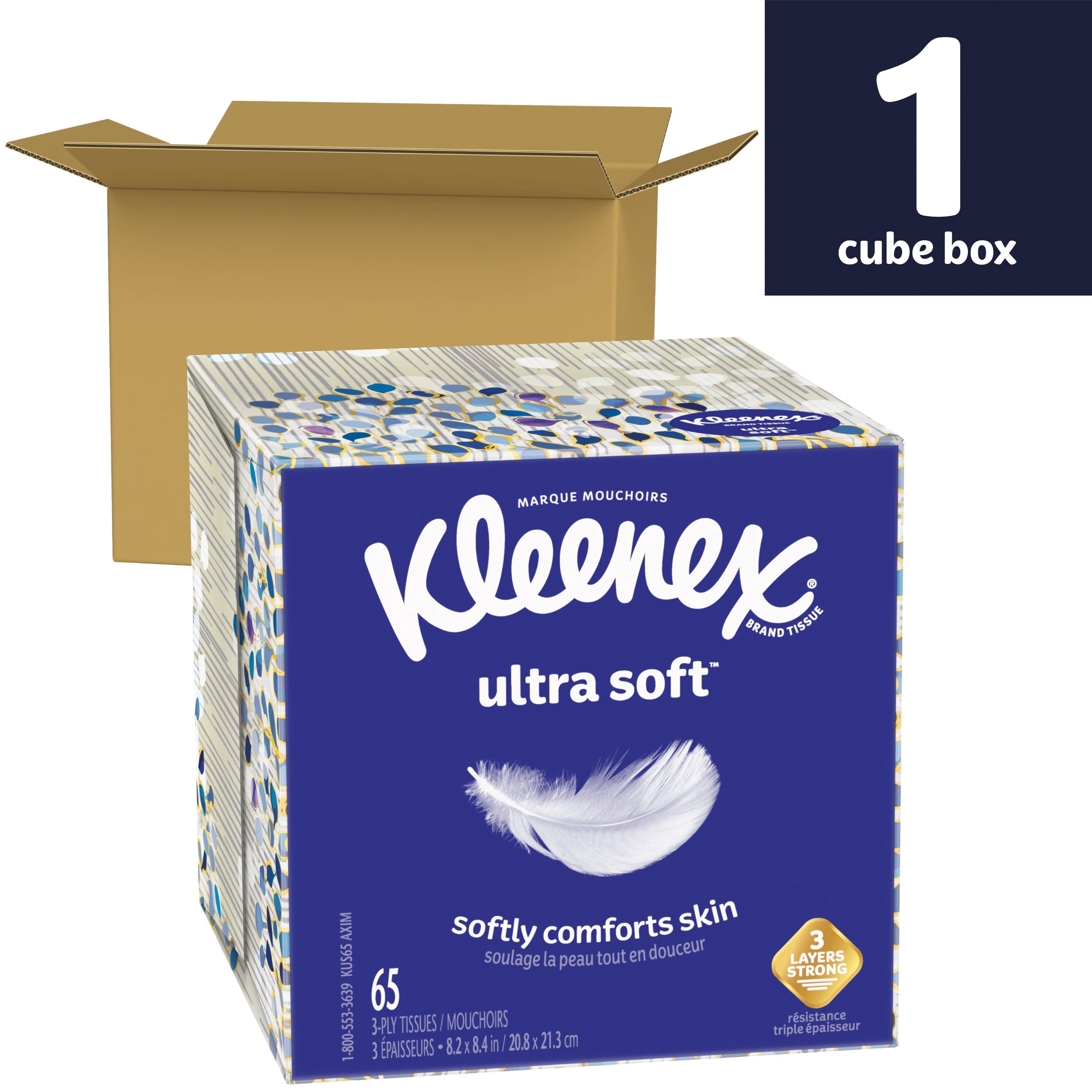 260 Tissues 65 Tissues per Box Kleenex Ultra Soft Facial Tissues 4 Cube Boxes 