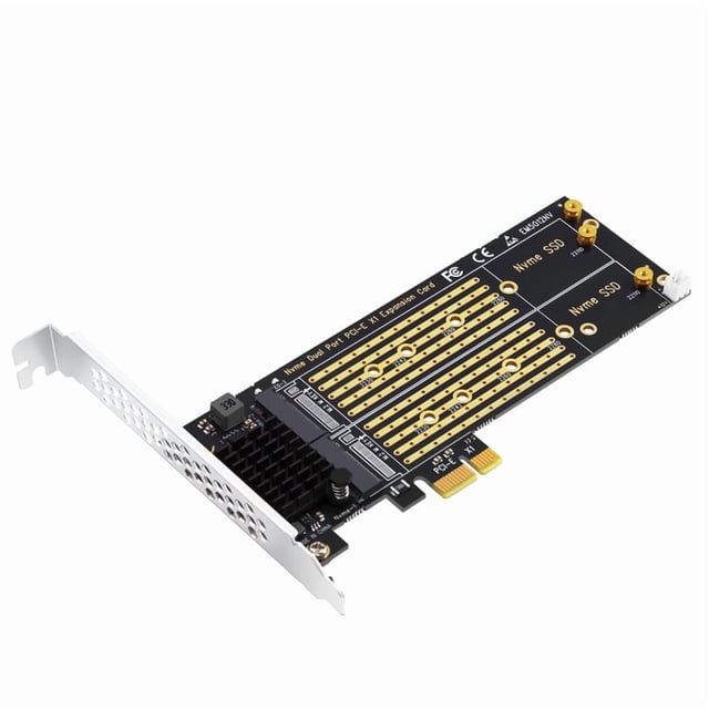 PCIE X1 to Dual M.2 NVME M-KEY SSD Adapter Converter for 2230/2242/2260/2280 SSD Riser Cards PCI-E X1
