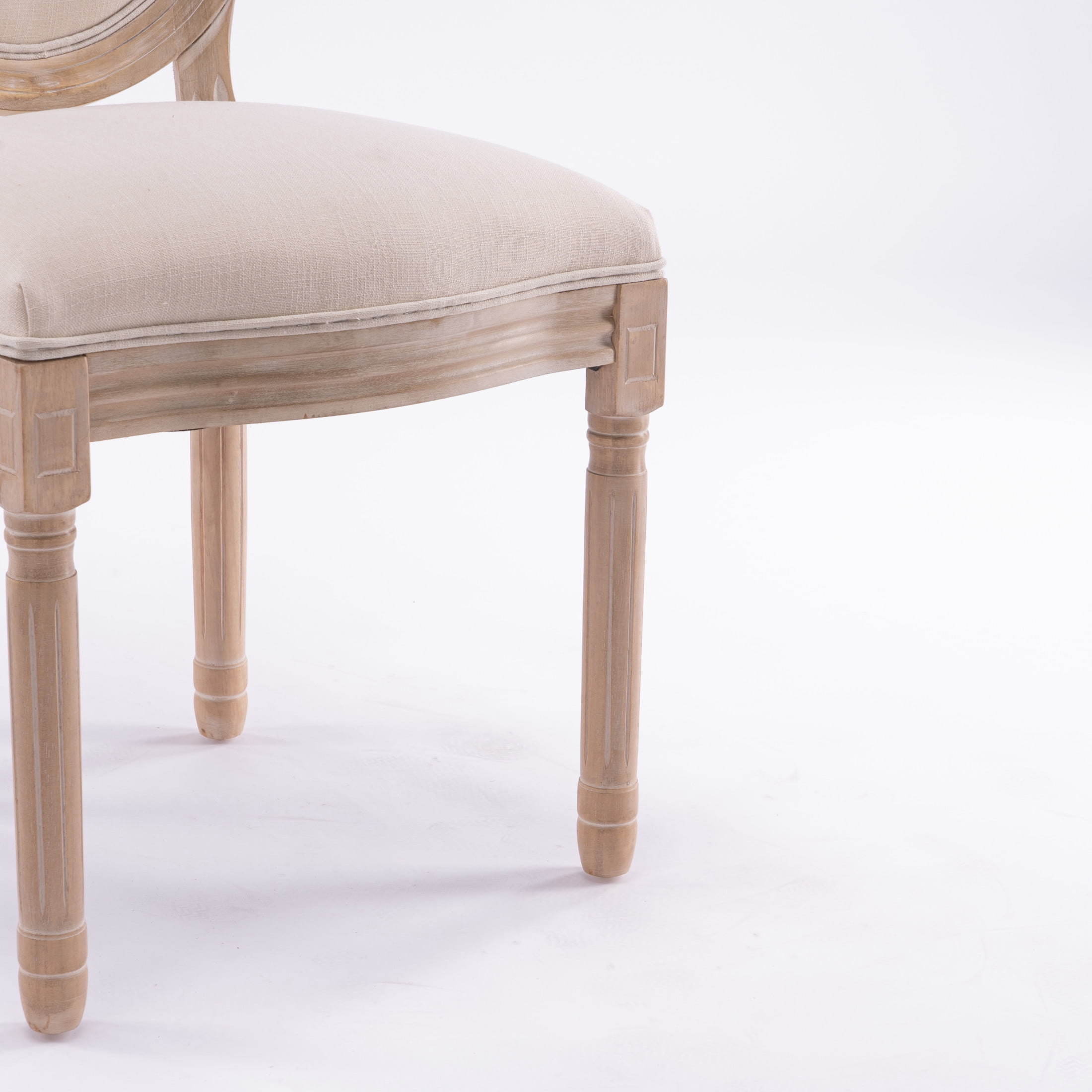Noble House French Country Upholstered Dining Chair with Cushion Back and Solid Wood Base, Beige & Natural, Set of 2