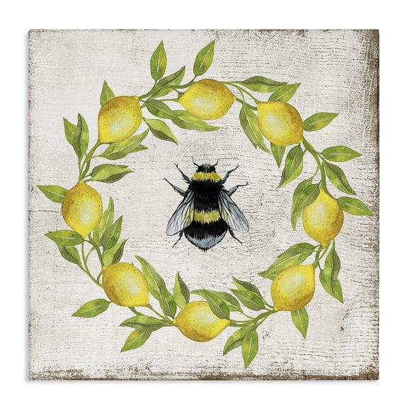 Stupell Industries Lemon & Bee Wreath Insects Painting Wrapped Canvas Art Print Wall Art, 17 x 17