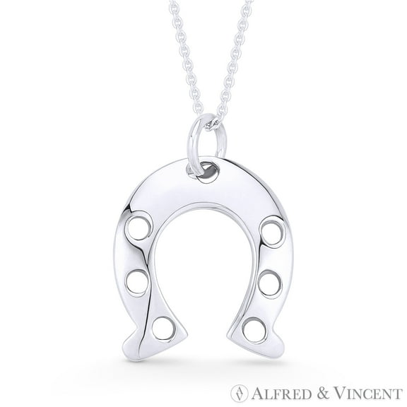 Horseshoe Luck Charm Pendant & Cable Chain Necklace in .925 Sterling Silver
