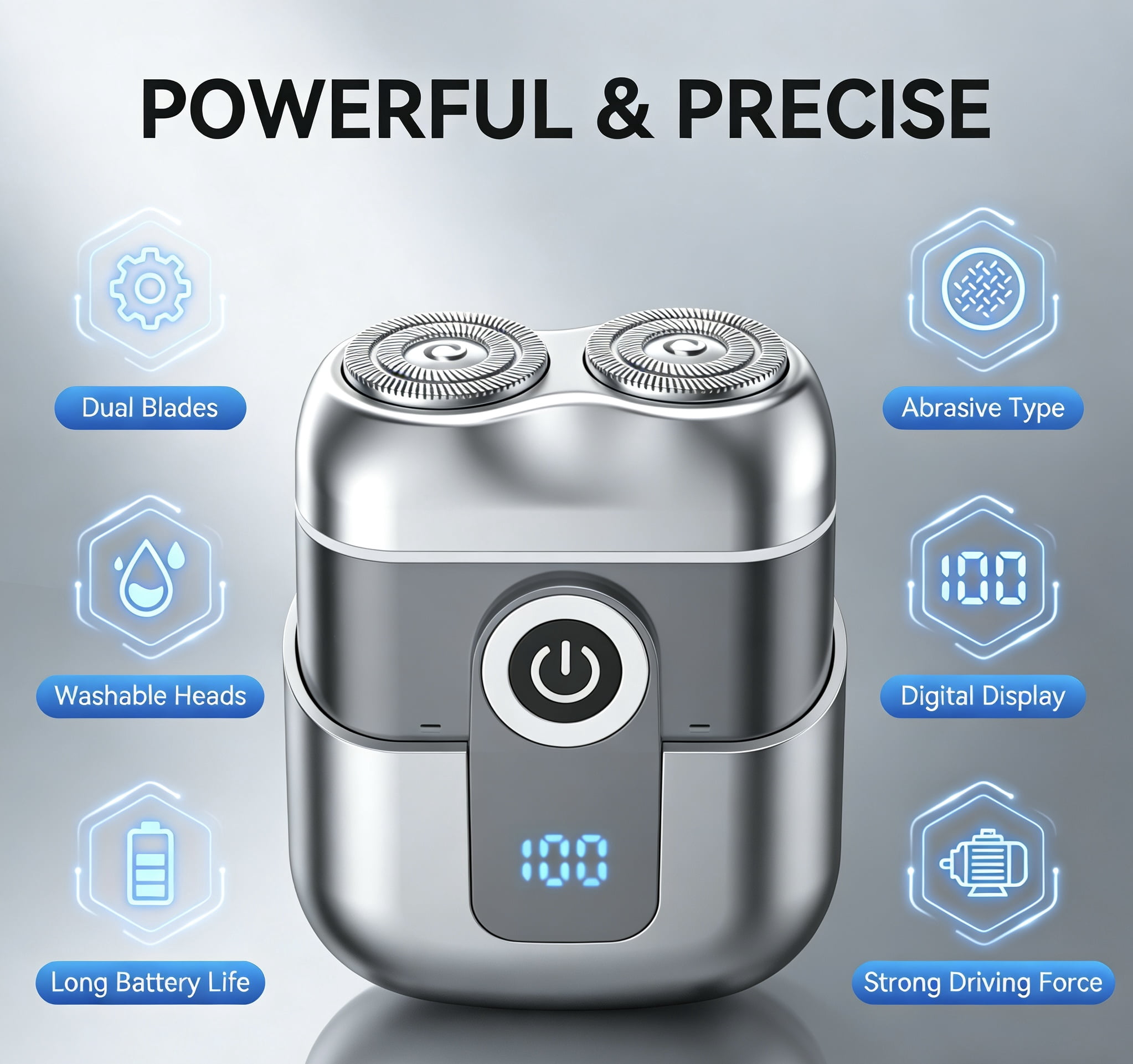 CYYI Electric Shaver for Men, Rechargeable Face and Beard Trimmer, Magnetic Cover and Waterproof, Compact Portable for Home, Travel and Car