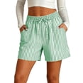 thumbnail image 4 of HKYNLAG Womens Shorts Summer Casual Elastic Waist Drawstring Shorts Striped Lightweight Lounge Short Pants with Pockets Green L, 4 of 4