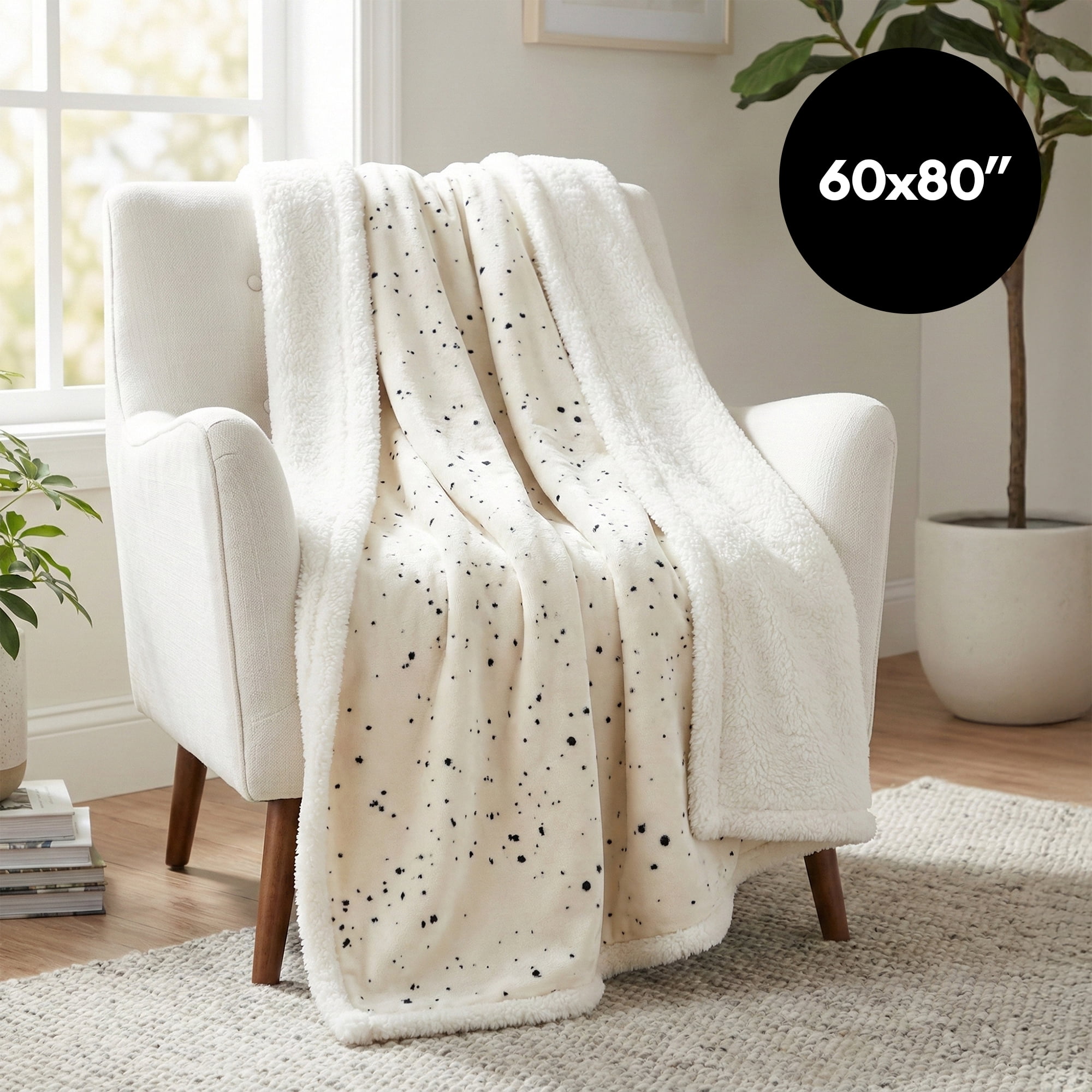 Americanflat 60x80 Oversized Speckle Fleece Throw Blanket - Reversible Sherpa Backing - Ultra Soft Plush Comfort - Cozy Warmth For Couch Or Bed - White