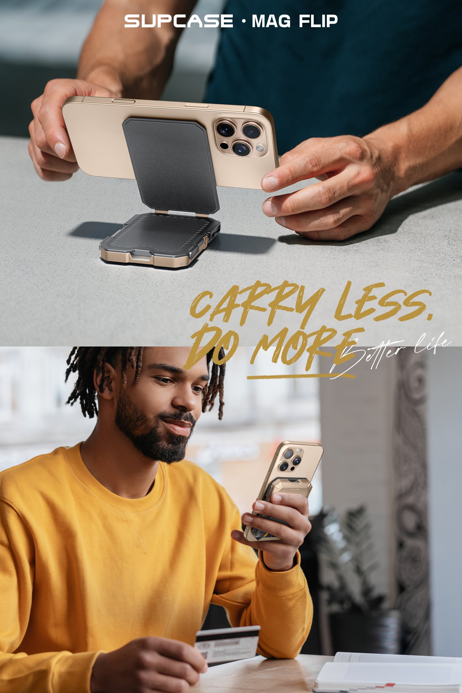 SUPCASE for MagSafe Wallet with Stand, Magnetic Wallet for Men, [Hold 5 Cards] [Adjustable Stand] [RFID Blocking] Phone Stand Credit Card Holder Tripod for iPhone 16/15/14/13/12 Series, Desert