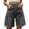 thumbnail image 2 of Pantalones Cortos Vaqueros para Mujer, Hasta la Rodilla, Modernos, Estilo Y2K, de Cintura Alta, Pierna , Informales, de Verano, con Bolsillos Negro y Gris L, 2 of 9