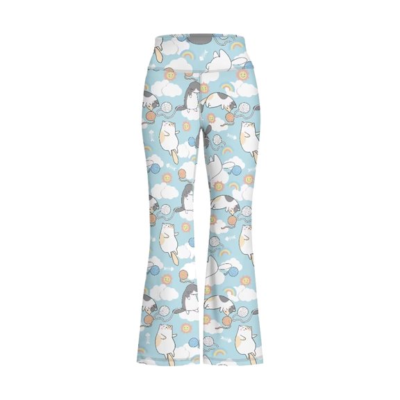 WhouRiu Girls Casual Flared Pants Back To School Cartoon Graphic Elastic Waist Trousers Kids Comfortable Cute Everyday Wear,9-10 Years