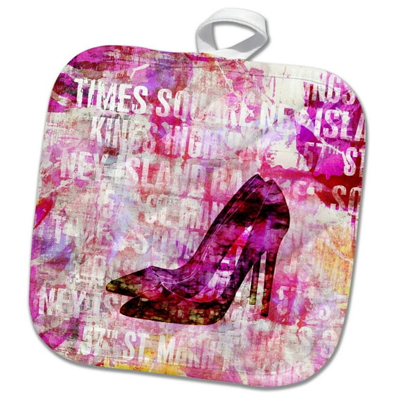 3dRose, High Heels Illustration With New York Streets Typography, 8x8 Potholder
