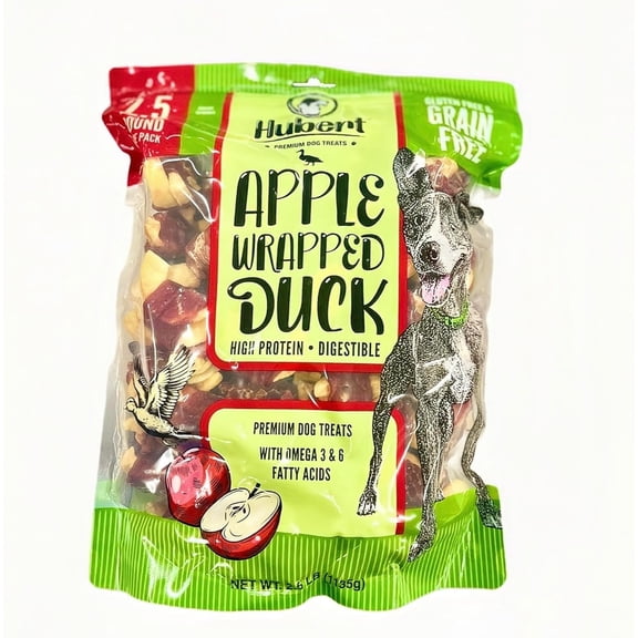 Hubert Pet Gourmet All Natural Duck Wrapped Apple Dog Treats, Grain Free, Low Ingredient, USA Tested - 2.5 lb Super Value Pack