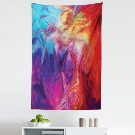 Watercolor Tapestry, Abstract Contemporary Art Modern Ornament in Red Blue Pink and Scarlet Tones, Fabric Wall Hanging Decor for Bedroom Living Room Dorm, 5 Sizes, Multicolor, by Ambesonne