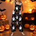 thumbnail image 2 of EANJE Halloween Overalls for Women, Sleeveless Spaghetti Strap Jumpsuit with Pockets, Print Wide Leg Baggy Romper, Adjustable Straps Fall Holiday Party Outfit Black S, 2 of 6