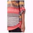 thumbnail image 3 of Womens Striped Knitted Fashion Button Detail Roll Tab Sleeve Multicolor Uneven Hem Colorblock Tunic Blouse Top XL, 3 of 7