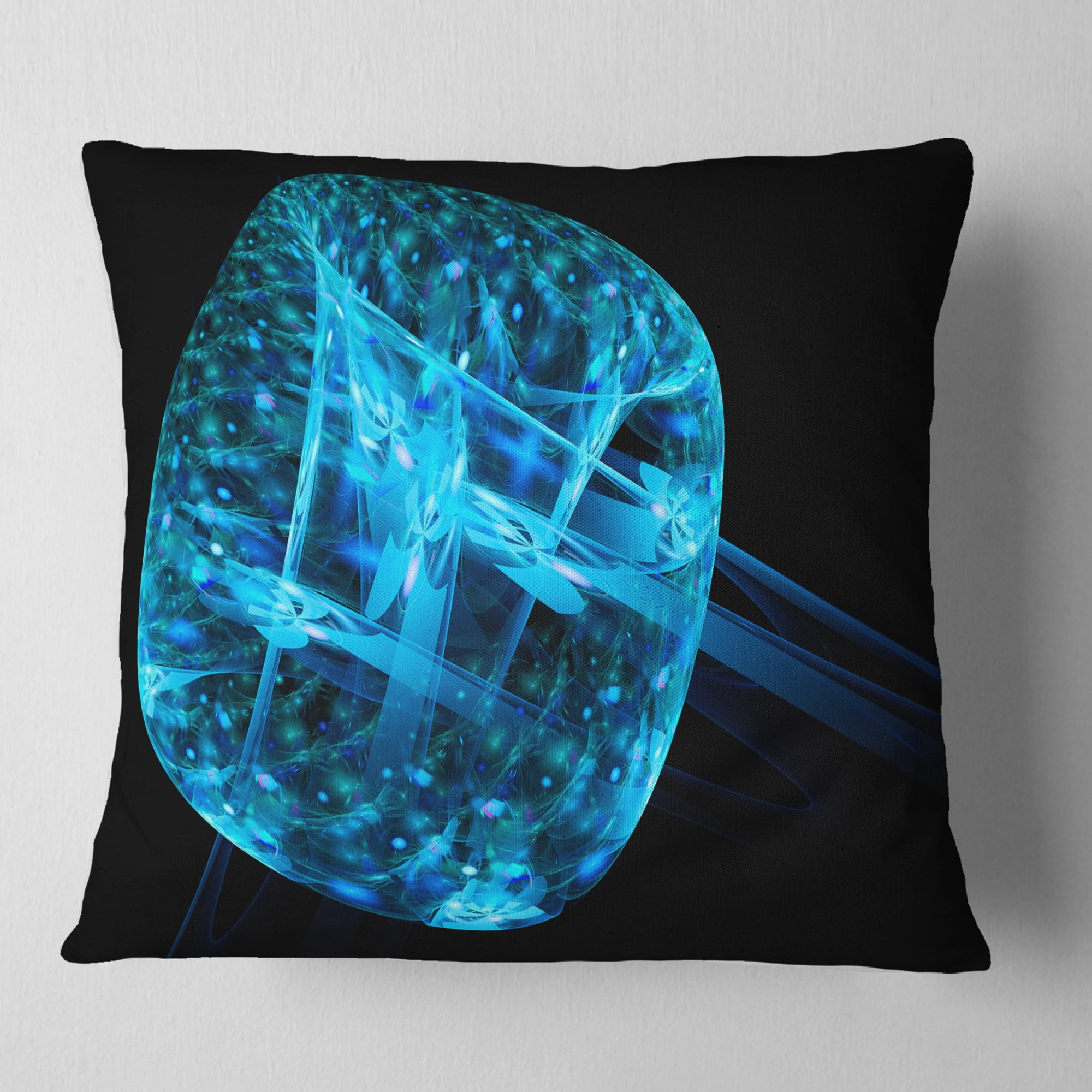 Designart Blue Fractal Cube in Dark - Abstract Throw Pillow - 16x16