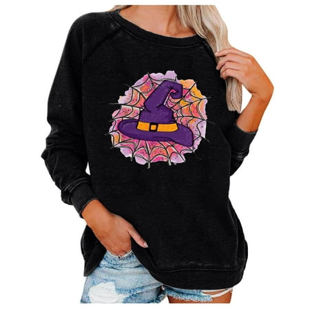 

Women s Oversized Sweatshirt Hat Print Crewneck Long Sleeve Casual Loose Pullover Tops Halloween Plus Size Vitage Graphic Shirt Blouse