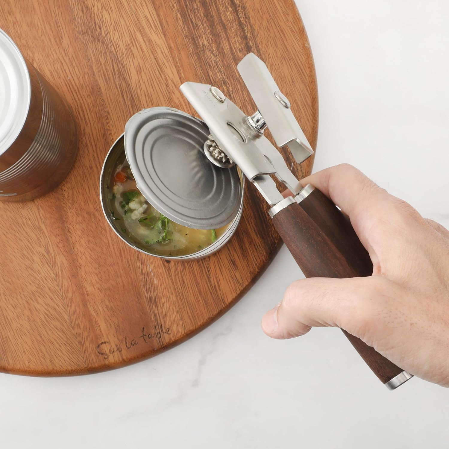Kitchen essentials walnut and stainless steel/heavy duty can opener and bottle opener with walnut handle