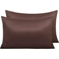 thumbnail image 1 of Zippered Satin Pillow Cases for Hair and Skin, Luxury Queen Hidden Zipper Pillowcases Set of 2, 20 x 30 Inches, Dark Brown, 1 of 7