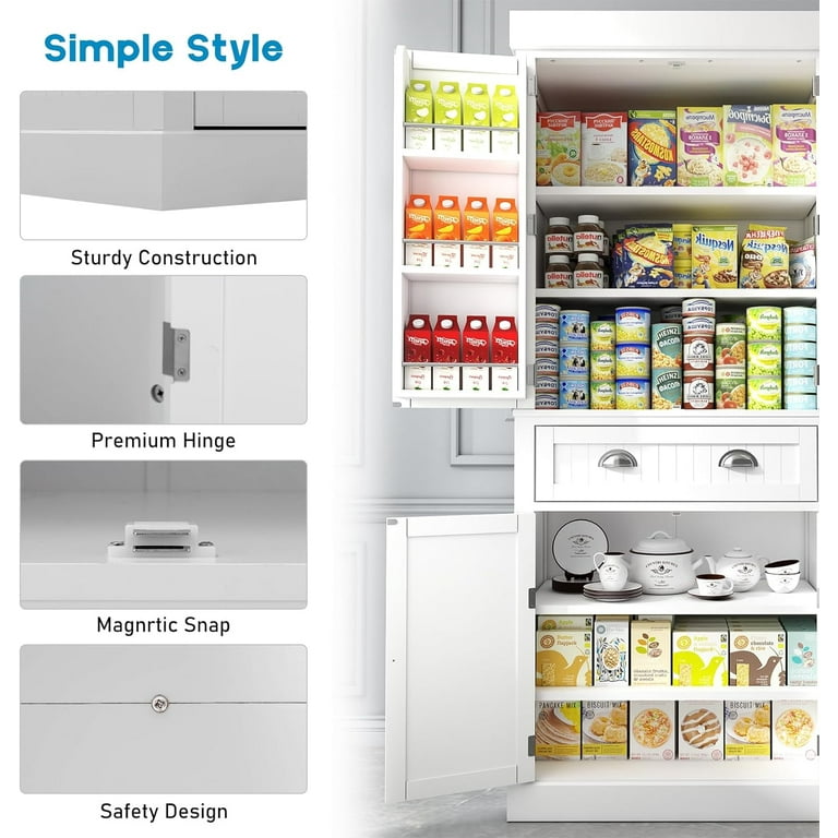 Siavonce White Freestanding Tall Kitchen Pantry, 72.4 in. H