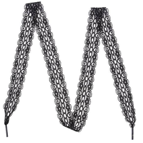 KAKOWELY 1 Pair of Shoe Lace Shoes Elastic Lace Ribbon Trim Floral Pattern Lace Trim Shoelace Decoration (Black 1.2M),47.24"X1.18"X0.08"