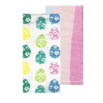 Liberty Easter Kitchen Towels, 2-Piece, Decorated Eggs and Stripes, Multicolor