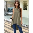 thumbnail image 2 of DARING DIVA Women's High Low Sleeveless Crewneck Asymmetrical Blouse L Dark Olive Green, 2 of 8