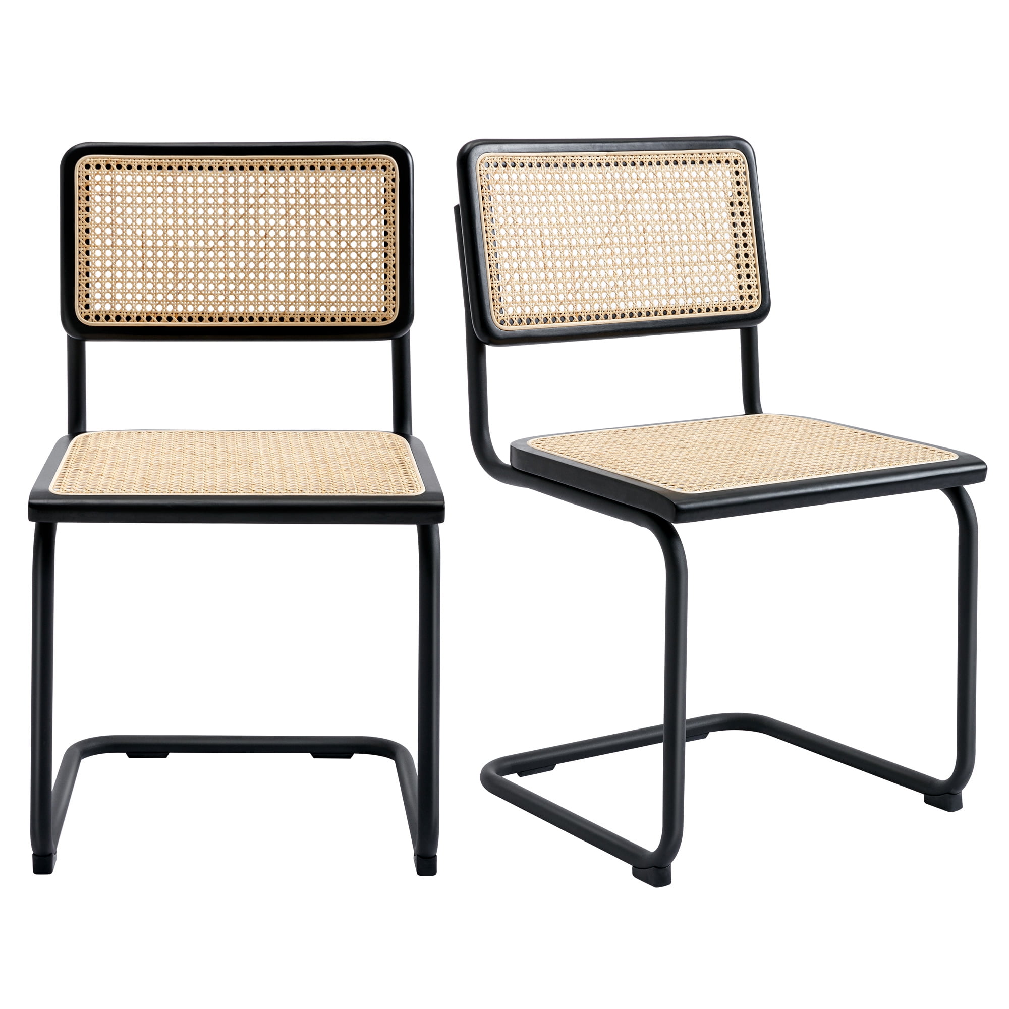 ONEVOG Rattan Dining Chairs Set of 2, Mid Century Modern Kitchen Chairs with Black Meal Legs