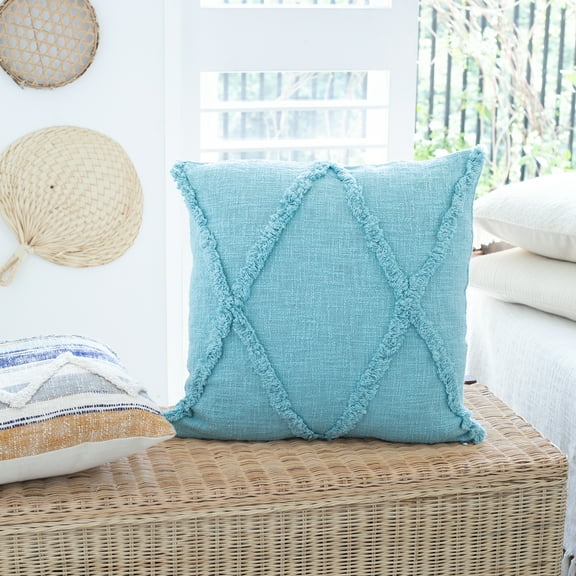 Ox Bay Sara Diamond Nautical Cotton Hand-Woven Throw Pillow, Canal Blue, 20" x 20", Set of 2
